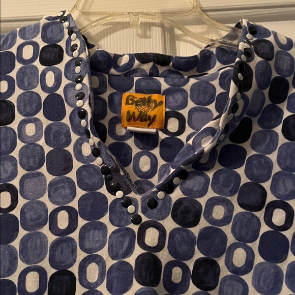 Ruby Rd Cotton Blend Blue Geometric Patterned Blouse - Picture 3 of 5